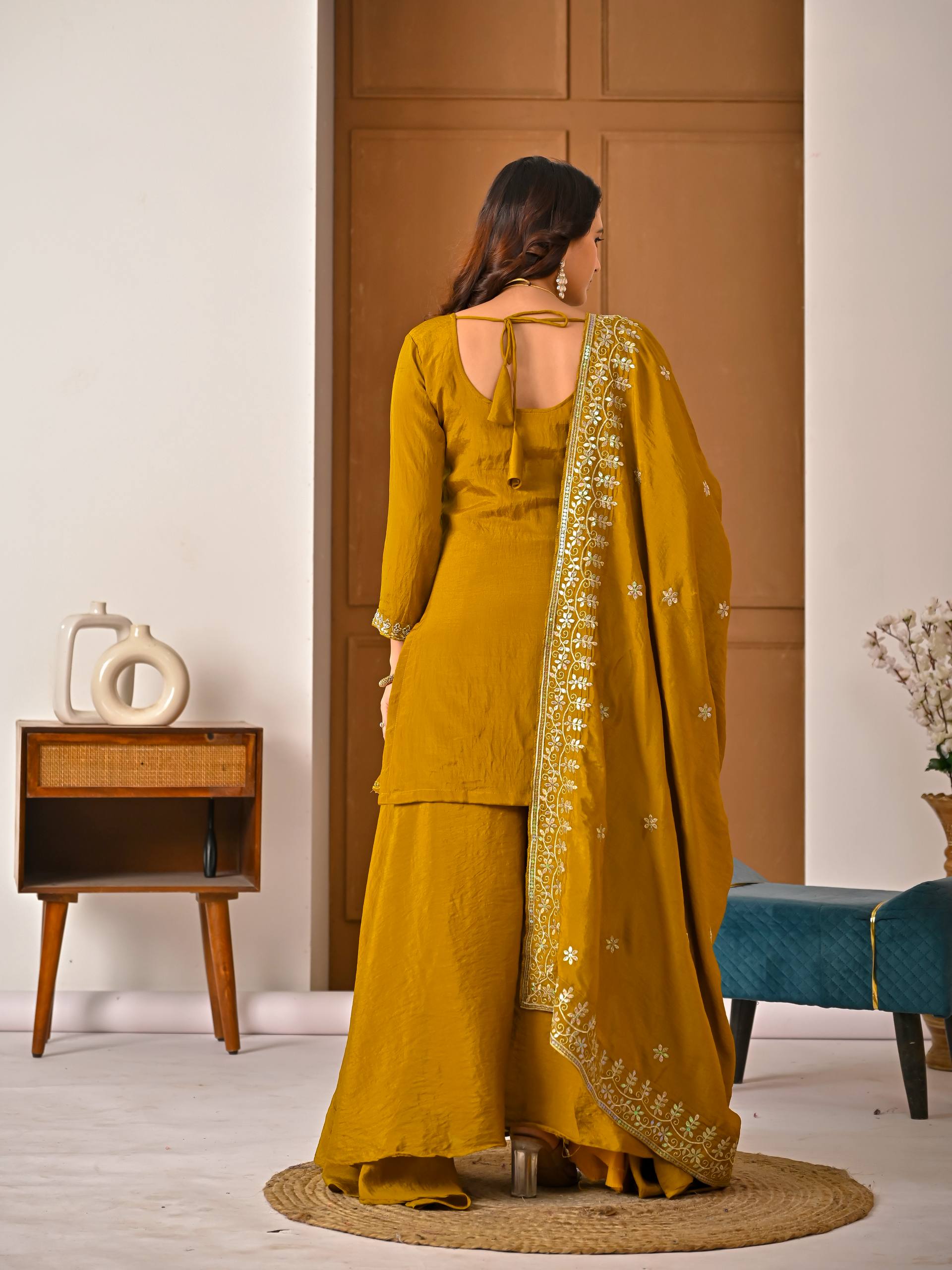 Radiant Ochre Zari-Crafted Silk Couture